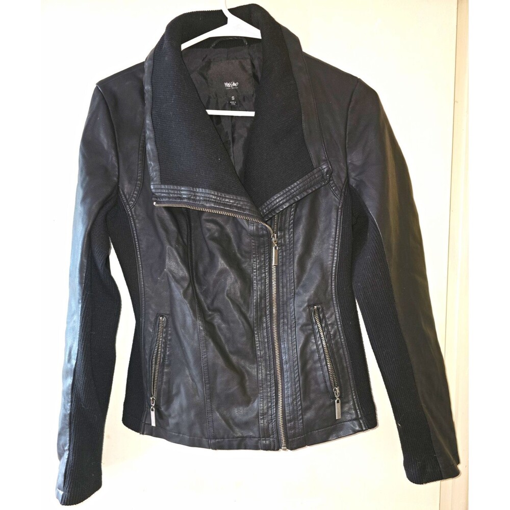 Mossimo Black Faux Leather Faux Moto Jacket Knit Panels | Size S